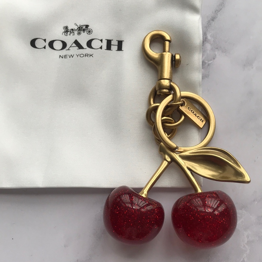 Coach Red Glitter Cherry Keyring with Gold-Tone Hardware